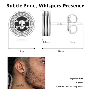 <b>Mens</b> Gothic Skull Crossbones Stud <b>Earrings</b> 925 Silver <b>Black</b> Enamel 5A CZ Iced Out Streetwear Hypoallergenic Water Skull <b>Earring</b> - Product Image 2
