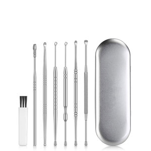Kit professionnel de nettoyage des oreilles 6 pièces, curettes en acier inoxydable de qualité, outils de retrait de cérumen, kit d'hygiène réutilisable, Pakistan - Product Image 1