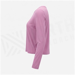 North Approach Women's Long Sleeve Crop <b>Top</b> Crew Neck Solid Pink Quick Dry Yoga Sportswear - Product Image 5
