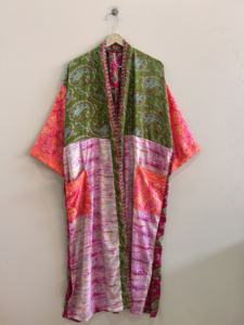 Boho Style Women's Silk Kimono Indian Patchwork Robe Perfect Vacation Wear Nightwear V-neck - Product Image 2