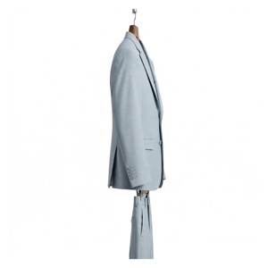 Costume d'affaires bleu clair pour homme, style britannique, 100 % polyester, infroissable, antistatique, simple boutonnage, col en V, coupe classique, boutonné - Product Image 3