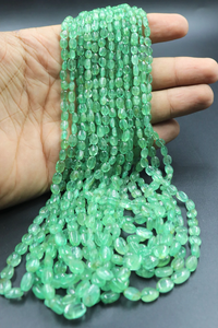 พลอยมรกตธรรมชาติจากแซมเบีย รูปทรงวงรีเรียบ ขนาด 4*6-5*7 มม. ความยาว 16 นิ้ว สำหรับทำเครื่องประดับ จี้ สร้อยข้อมือ ต่างหู - Product Image 2