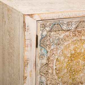 MESA DE CONSOLA DE MADERA SÓLIDA DE MANGO CON PUERTA ARTESANAL, DISEÑO EUROPEO ECOLÓGICO Y DURADERO - Product Image 3