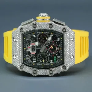 Custom Luxury White Gold Round Diamond <b>Watch</b> unique <b>Smart</b> Dial for <b>Men</b> Silver Full Pave Diamond Moissanite Time Wrist <b>watch</b> - Product Image 1