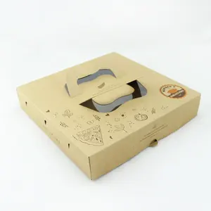 Rectangle E flute Corrugated Board Pizza Box Wholesale With Transparent Pvc Window And Handle Pattern Customized