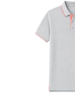 Polo personalizado para hombre en gris claro y rosa coral, manga corta, informal, para golf, transpirable, de poliéster premium para verano. - Product Image 4