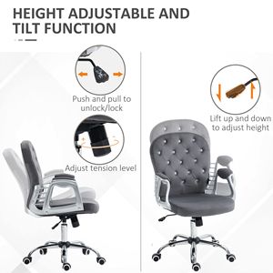 Sedia da Ufficio Grigio Scuro con Bottoni Trapuntati, Poltrona Direzionale per Casa e Ufficio con Braccioli Imbottiti, Altezza Regolabile e Ruote Girevoli - Product Image 4