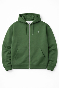 Sudadera con capucha de alta calidad para hombre, con cremallera, de algodón y forro polar, estilo oversize, color verde minimalista, personalizable, suministro de fábrica. - Product Image 2