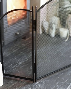 Cambridge Arch Metal Fireplace <b>Screen</b> Three Panel Folding Fine Mesh Spark Guard Freestanding Hearth <b>Protector</b> Black Finish - Product Image 3
