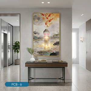 Arte Mural Contemporáneo de Buda Colorido con Peces Dorados y Loto en Acuarela, Enmarcado, PCB-6, Decoración de Interiores - Product Image 5