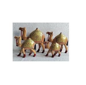 Figuras de Animales de Madera Maciza de Estilo Antiguo Hechas a Mano en India, Juego de Camellos para el Hogar o la Oficina, para Compras al por Mayor - Product Image 1