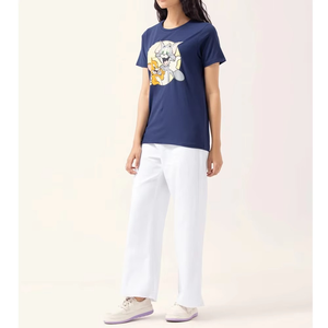 T-shirt personnalisé pour femme, bleu marine, imprimé Tom et Jerry, col rond, manches courtes, coupe classique, jersey décontracté, respirant, séchage rapide, été - Product Image 4