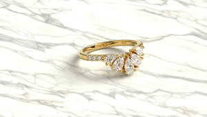 Luxury 18K Gold Pear Diamond Ring Curved Round Diamond Wedding Band Cluster Tiara Crown Stacking Engagement Ring Jewelry Women - Product Image 3