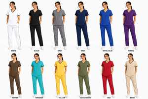 Private Label OEM Women's Hospital Contrast Trim V-Neck <b>Scrub</b> <b>Set</b> Side Stripe Pants Nursing Uniform Wholesale Medical <b>Scrubs</b> - Product Image 4