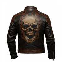 Jaket Kulit Sapi Asli Berkualitas Premium untuk Pria dengan Patch Bordir Cetak Kustom Desain yang Banyak Diminati Jaket Kulit Pria.