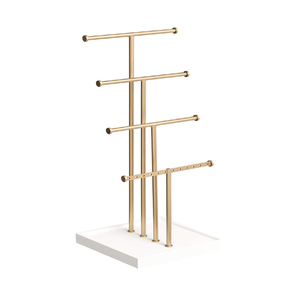 Basics Four-Tiered Jewellery <b>Tree</b> <b>Stand</b> White wooden Base Metal Jewelry <b>Stand</b> - Product Image 3