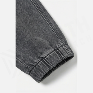 Pantalon Jogger en Denim Délavé Foncé pour Homme, Taille Mi-Haute, Coupe Droite, en Coton, Style Décontracté Automne, avec Poches, Respirant - Product Image 6