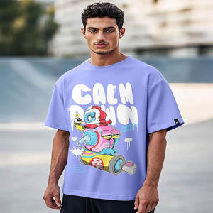 T-shirt Homme 100% Coton 250g Épais Coupe Ample Épaules Dénudées Personnalisé Sérigraphié avec Motifs Style Décontracté - Product Image 3