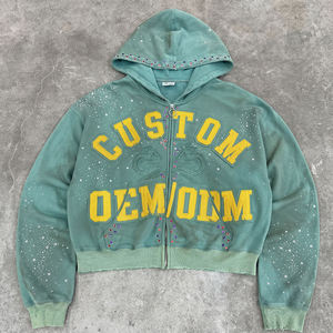 Sweat à capuche pour homme en coton 100% 400 GSM, noir, coupe ample, avec broderie appliquée et strass, impression personnalisée OEM, style streetwear, hiver - Product Image 1