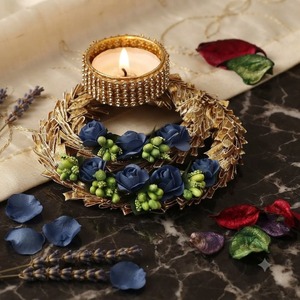Support de bougie artisanal écologique couleur or, porte-bougie chauffe-plat décoratif, lanterne de table pour Diwali, Noël et la maison - Product Image 4