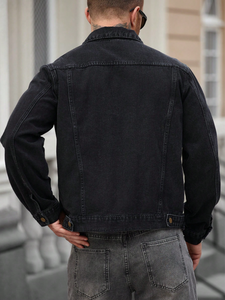 Veste en jean tricotée pour homme, délavée, classique, décontractée, boutonnée, couleur unie, coton, coupe classique, hiver - Product Image 5