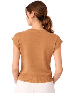 Pull sans manches en maille pour femme, couleur camel, doux et léger, col rond, décontracté, élégant, pour l'été - Product Image 4