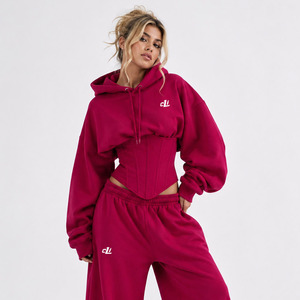 Urban Fashion Solid Color Oversized <b>Cropped</b> <b>Zip</b> <b>Up</b> Tracksuit Matching Casual Shorts Set 100% Cotton Heavy Fleece Cozy Loungewear - Product Image 4