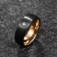 Bague en carbure de tungstène avec intérieur doré et pierre en zircone, alliance bicolore brossée de 8 mm pour homme, bijoux de luxe en gros