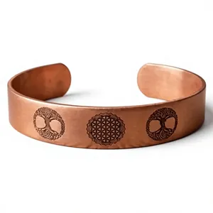 Elegante Brazalete de Cobre con Acabado en Anillo Trenzado Repujado, Trio de Joyería Metálica de Moda, Diseño Exquisito - Product Image 4