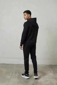 Sweat-shirt unisexe noir à col roulé, manches longues, couleur unie, décontracté, pour l'automne, 100 % coton, poids moyen, coupe classique, anti-UV - Product Image 2