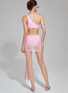 Conjunto de Falda Transparente Santorini Sculpt Monokini |   Body de un solo hombro con aberturas florales |   Traje de Baño de Una Pieza de Malla Rosa de Lujo - Product Image 4