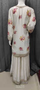 Cream Embroidered Silk Salwar Kameez Floor-Length Traditional Indian <b>Pakistani</b> <b>Wedding</b> Dress Women's Bridal Wear - Product Image 3