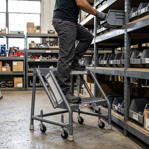 Professional 2 Step Rolling <b>Ladder</b> for Store and Home Use Steel Step Stool Vietnam Factory ISO Certified Durable OEM Sale - Product Image 2