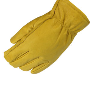 Guantes de seguridad industriales de cuero vacuno serraje para invierno, anticorte, para soldadura, con palma completa y doble refuerzo de algodón en el dorso. - Product Image 4