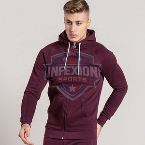 Men's Maroon Hooded <b>Tracksuit</b> Full Zip Solid Color Casual Jogger Set With Side Pockets Breathable Polyester Autumn Wear - Product Image 3