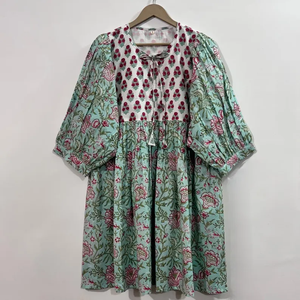 Vestido Casual Midi para Mujer, Tejido 100% Algodón, Liso, Manga Corta, Cintura Imperio, Estilo Babydoll, Cuello en V, Holgado, Funcional - Product Image 5