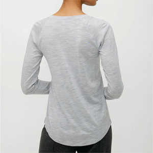 <b>Women's</b> Solid Color O-Neck Long Sleeve <b>Henley</b> T-<b>Shirt</b> Buttons Regular Fit Casual Nonwoven Top 100% Cotton Plain Dyed Logo - Product Image 4