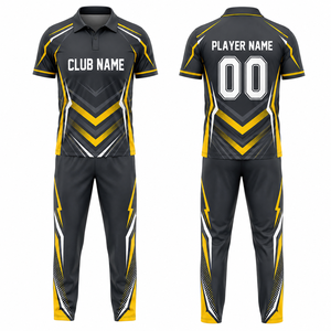 Uniforme de Cricket Personalizado con Sublimación, Unisex, Negro y Amarillo, Transpirable, de Poliéster, Talla Adulto, Costuras sin Costuras - Product Image 1