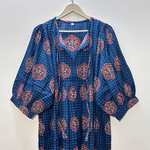 Robe décontractée mi-longue en coton tissé uni pour femme, manches ballon, taille empire, style babydoll, col en V oversize, coupe ample - Product Image 4