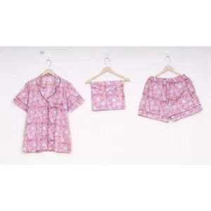 Ensemble de pyjama décontracté en satin 100 % coton respirant, imprimé à la main, taille élastique courte, style bohème indien, collection automne 2026 (ODM) - Product Image 1