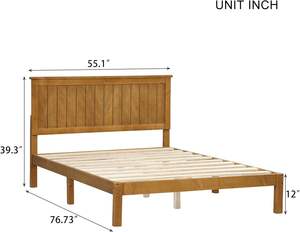 Cama Matrimonial de Madera de Pino Sólido con Diseño Tradicional, Cabecera Color Marrón Claro, Estilo Plataforma, Cama Resistente, Marca TNT, Origen Binh Duong - Product Image 5
