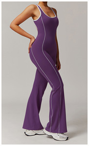 Combinaison de yoga dos nu personnalisée pour femme, couleur unie, longueur intégrale, dos nageur, sans manches, taille haute, en Spandex et Polyester, une pièce - Product Image 3