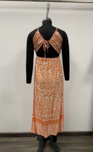 Orange Leopard Print Breathable Modern Maxi <b>Dress</b> Criss-Cross Neckline Ruched Sheath Casual <b>Summer</b> <b>Sleeveless</b> Straight Hem - Product Image 2
