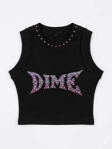 Women's Summer Knitted Rhinestone Letter Crop Tank <b>Top</b> Black Ribbed Sleeveless Round Neck Casual <b>Festival</b> Wear - Product Image 1