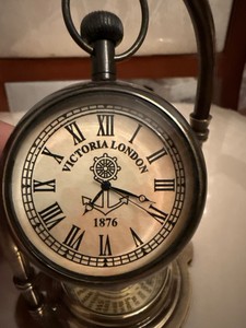 Vintage Brass Table Clock Compass Wooden Base Antique Nautical <b>Desk</b> Clock Decorative Timepiece - Product Image 4