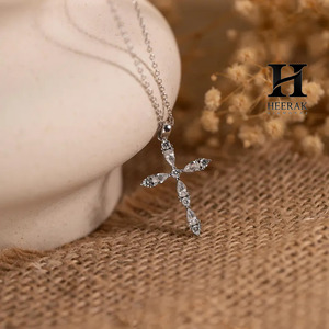 Pear Cut Lab Grown Diamond Cross <b>Pendant</b> 14K <b>Solid</b> <b>Gold</b> Minimalist Marquise Diamond Cross <b>Pendant</b> for Women IGI Certified - Product Image 1