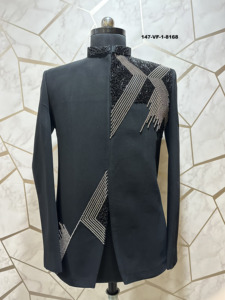 ชุดเจ้าบ่าว TR Lachka Base Jet Black Jodhpuri Suit ลายปักอีโบนีรูปปีกนกอินทรี 3 มิติ แบบอสมมาตร พร้อมลายปักแบบมีรหัส - Product Image 2