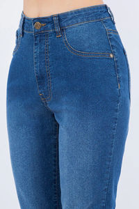 Pantalones vaqueros de mezclilla cómodos y elegantes para mujer, de cintura alta, ajustados, azules, de cinco bolsillos y largo completo. - Product Image 6