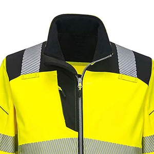 Unisex High Visibility Fleece <b>Jacket</b> Reflective Stripes Windproof <b>Winter</b> Workwear Safety Coat Yellow Stand Collar Hooded Thick - Product Image 3