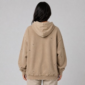 Sudadera con capucha estilo grunge desgastada, oversize, vintage, para mujer, lavada, holgada, de ajuste relajado, de forro polar suave, con borde deshilachado - Product Image 4